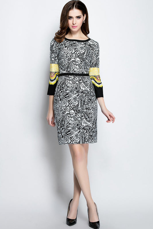Round Collar Pope Pattern Slim Wrap Dress
