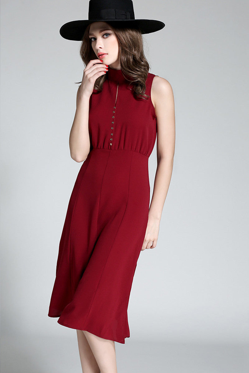 [30% OFF TILL 8 APR] Grace Stand Collar Formal Slim OL Midi Dress