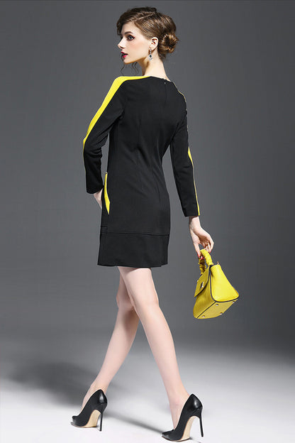 Scoop V-neck  Color Block  Front Pockets Slim Dress - NJOYDRESS - 2