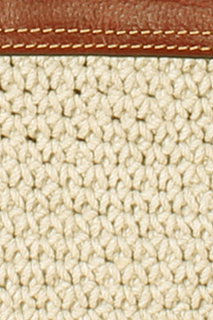 Natural Linen Braided Mixed Leather Satchel Bag