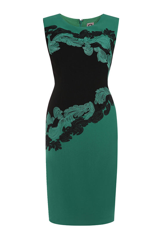 Round Collar Sleeveless Floral Embroidery Slim Dress