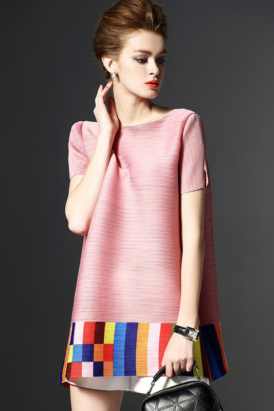 WOMEN'S ROUND NECK SHORT SLEEVE WEAR TO WORK SHORT DRESS