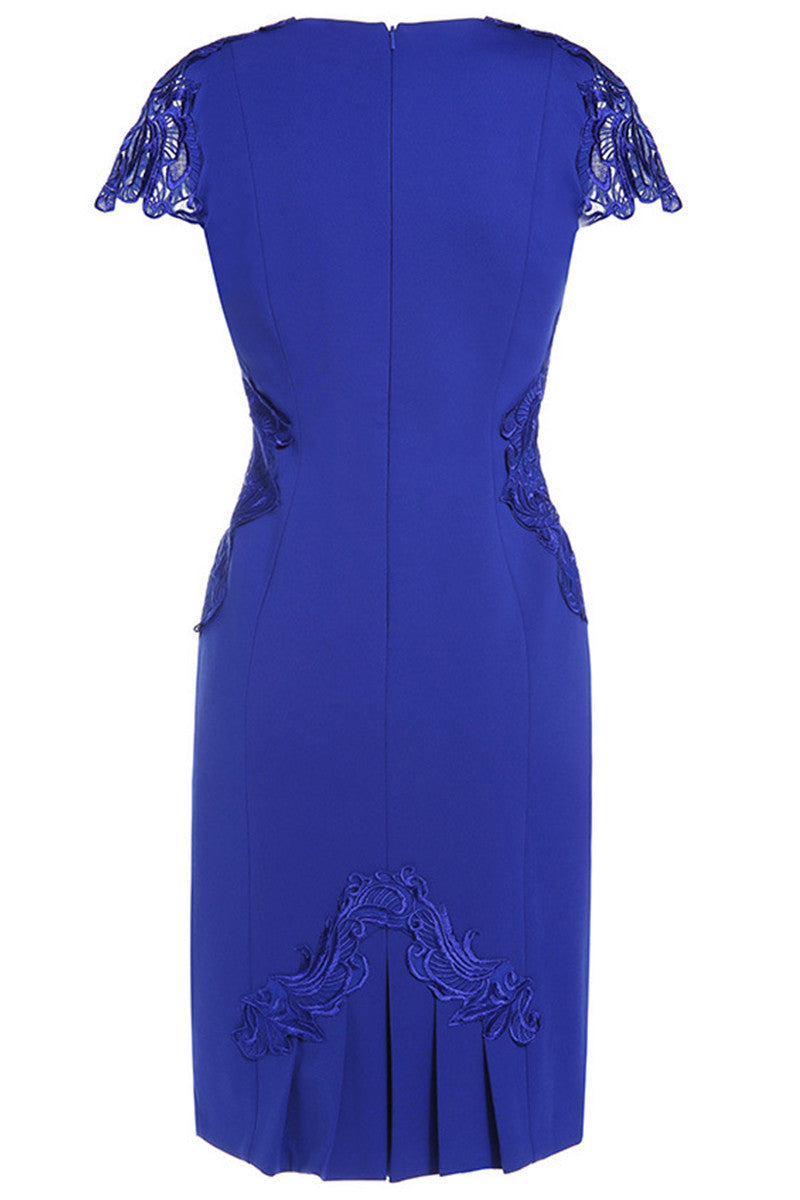 Round Collar Floral Lace Applique  Slim Dress