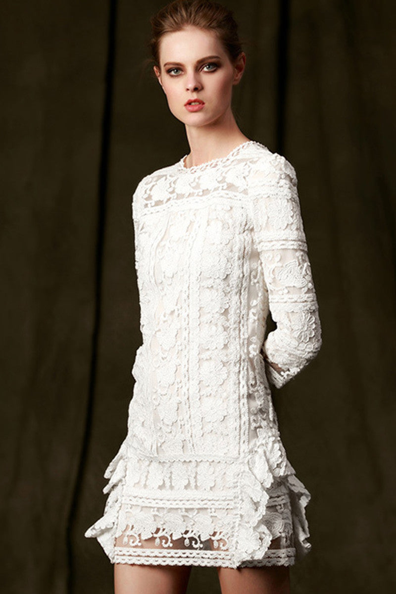 [30% OFF TILL 8 APR] Vintage Hollow-Out 3/4 Sleeve Lace Embroidery Cocktail Dress