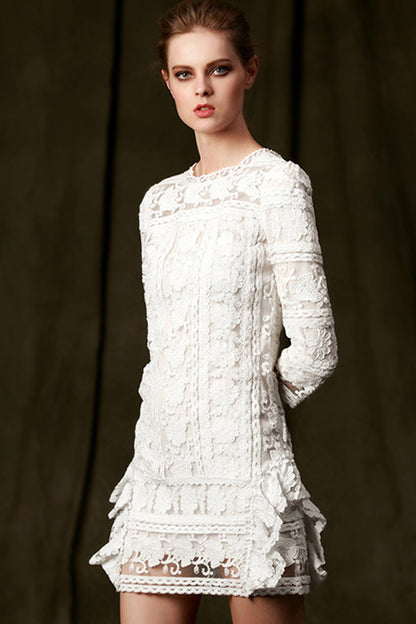 [30% OFF TILL 8 APR] Vintage Hollow-Out 3/4 Sleeve Lace Embroidery Cocktail Dress