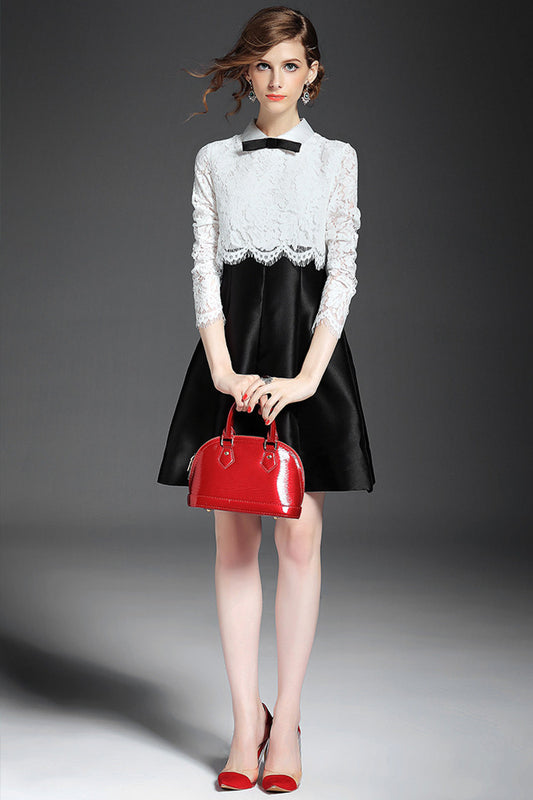 WOMEN'S ELEGANT LACE POLO NECK LACE DRESS