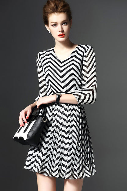 V Neck Loose Casual Stripe Formal Dress