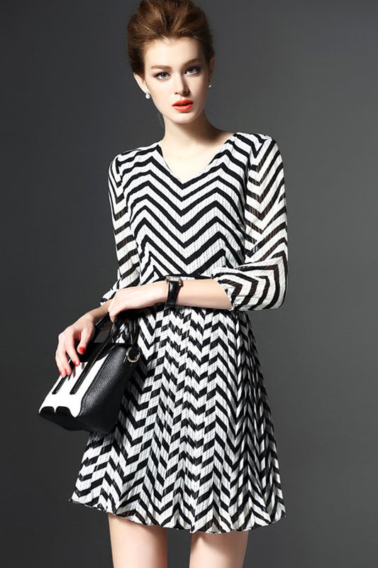V Neck Loose Casual Stripe Formal Dress