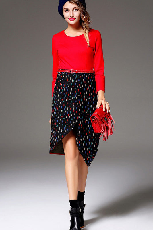 9 SLEEVE SLIM CASUAL WEAR TO WORK IRREGULARITY HEM MIDI DRESS