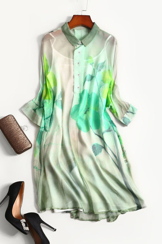 CASUAL LOOSE PRINT AND FLORAL POLO NECK VACATION DRESS