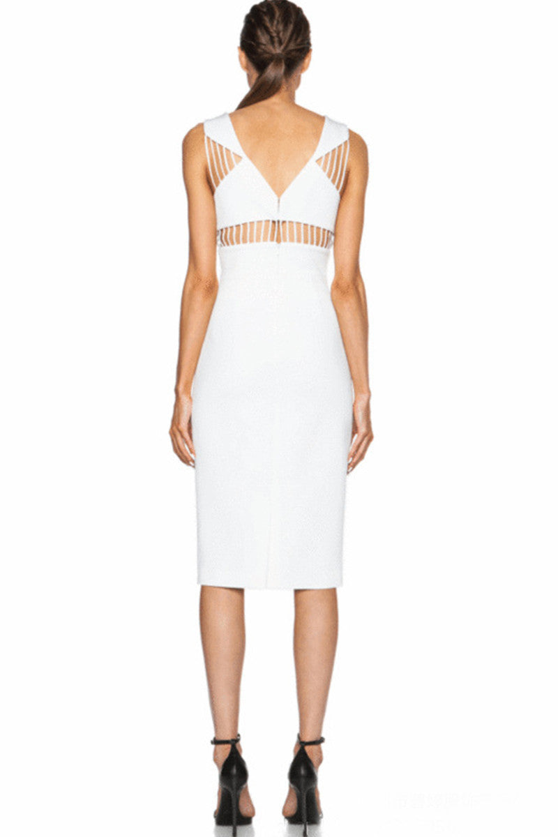 Deep-V Spaghetti Bodycon Midi Wrap  Dress