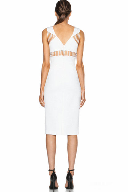 Deep-V Spaghetti Bodycon Midi Wrap  Dress