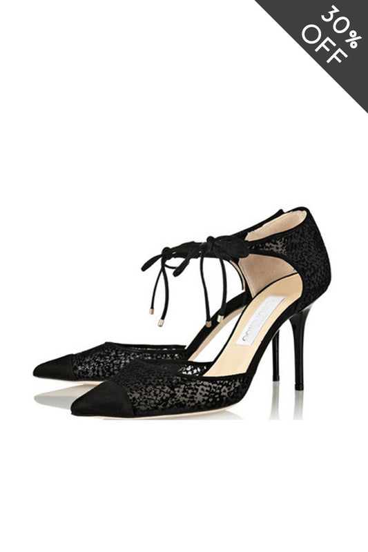 [30% OFF TILL 8 APR] Lace Pointed Toe Cut Out Strappy Pumps