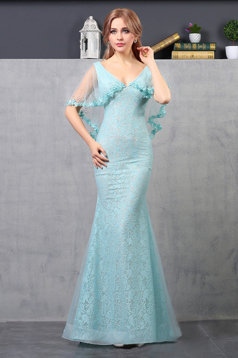 Deep Cleavage-V Shade With Cappa Prom Party Dress