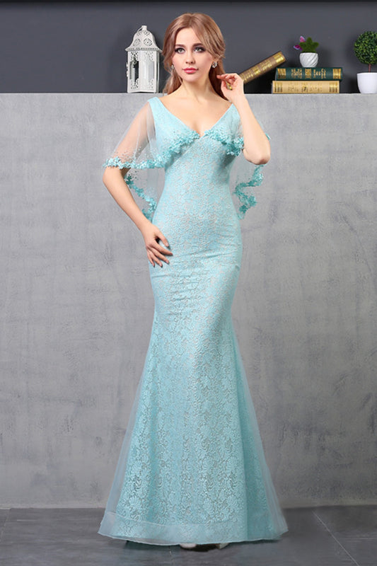 Deep Cleavage-V Shade With Cappa Prom Party Dress