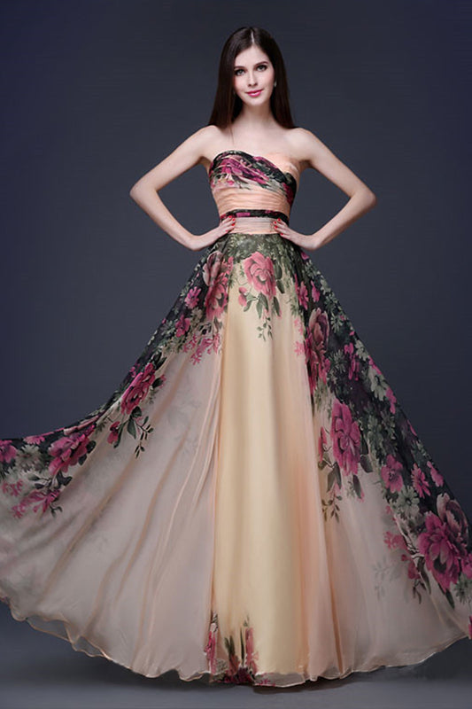Strapless Sweeatheart  Floral  Chiffon Tulle Overlay Grown