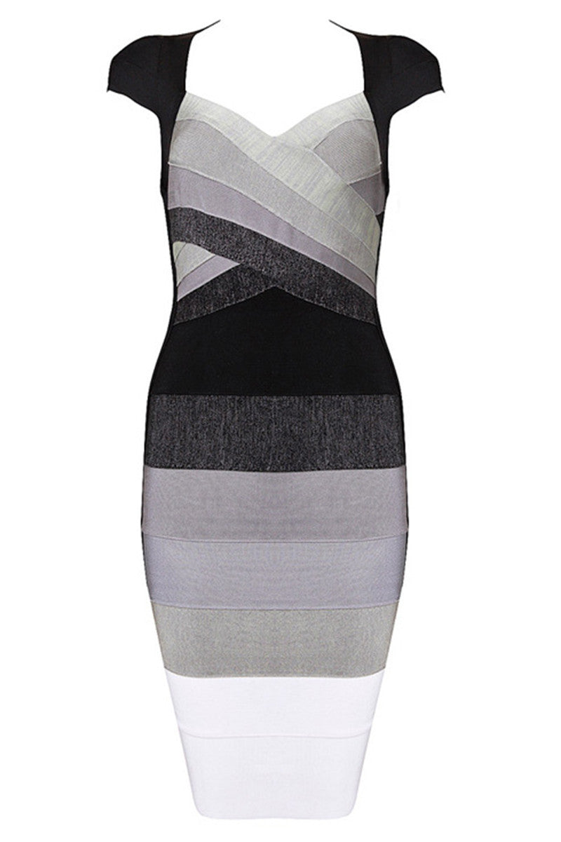 Cap Sleeve Bodycon Low Cut Color Block Warp Club Dress
