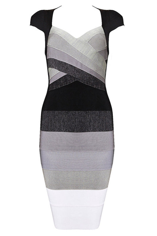 Cap Sleeve Bodycon Low Cut Color Block Warp Club Dress