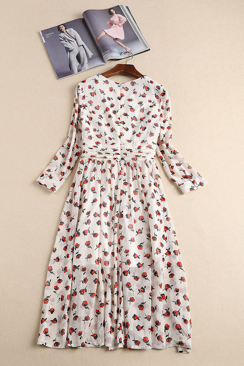 V-Neck  Floral Pattern Slim Chiffon Dress - NJOYDRESS - 1