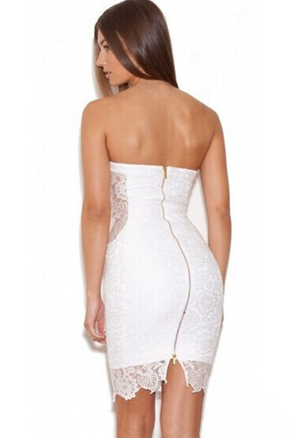 Full Back Zipper Down Lace Tube Short Bodycon Dress