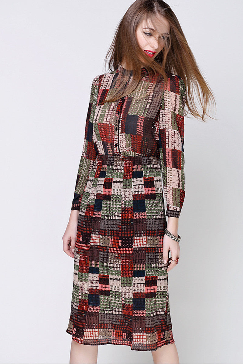 Mock Neck Multi Printting Dress - NJOYDRESS - 1