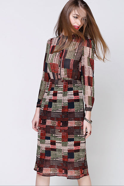 Mock Neck Multi Printting Dress - NJOYDRESS - 1
