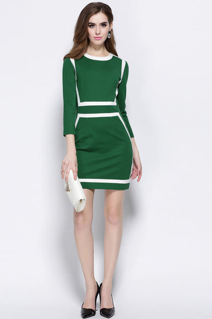 Slim Elegant Round Neck 3/4 Sleeve Formal Dress