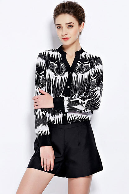 Slit V Neck Thunder Print Blouse