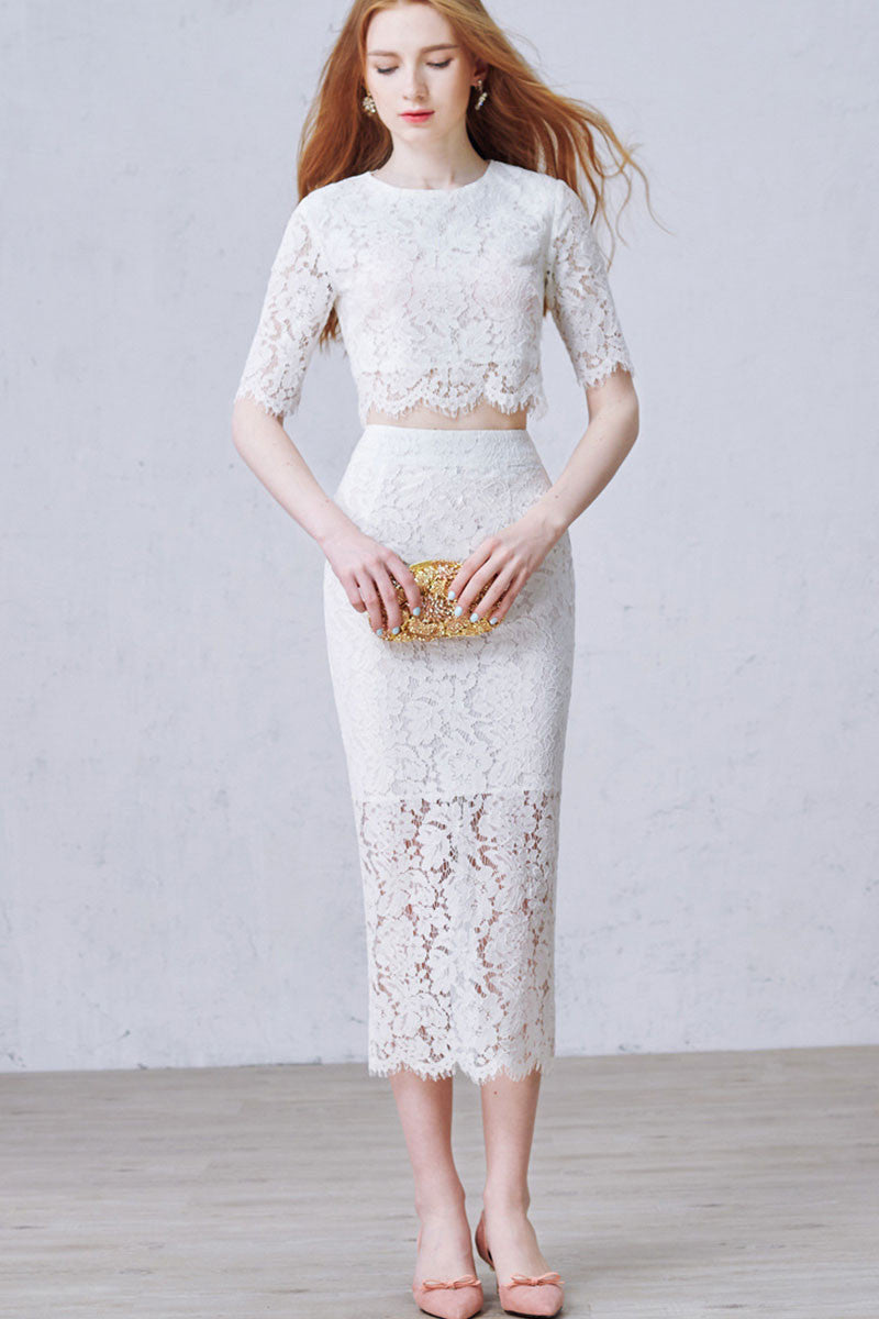 [30% OFF TILL 7 APR] Eyelash Croptap With Pencil Back High Slit Skirt Party Dress