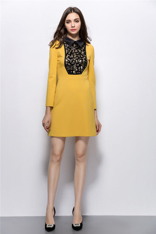 Women's Slim Casual Wear To Work Dress Long Sleeve Polo Neck Mini Skirt - NJOYDRESS - 1