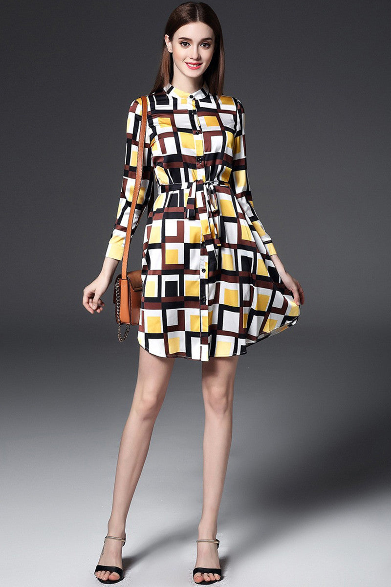 Multi Color Plaid Pattern Lacing Waist Dress