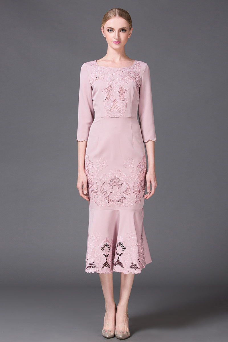 Long Finshtail Dress With Emboridered Cut Out - NJOYDRESS - 1