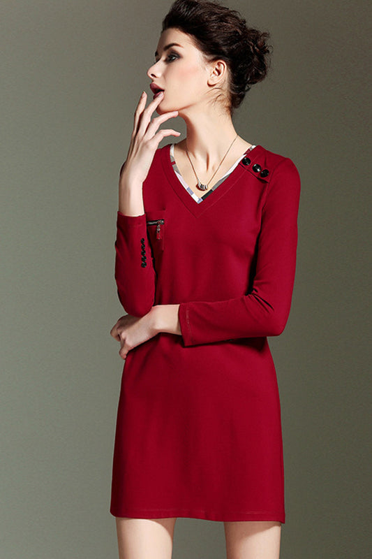 V Neck Slim And Fit Stretch Dress