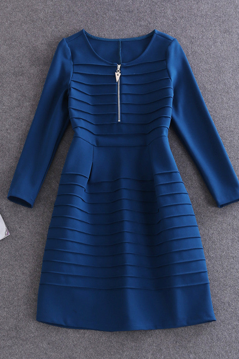 WOMEN'S ELEGANCE STRIPE ROUND NECK 3/4 SLEEVE SHORT DRESS