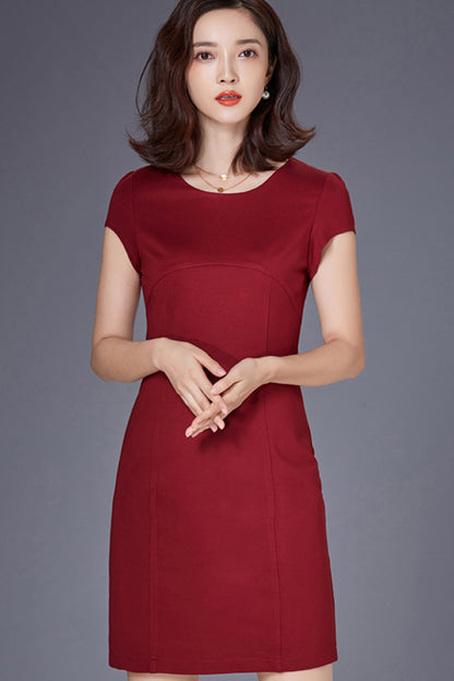 WOMEN'S ELEGANT WEAR TO WORK SHORT SLEEVE FORMAL BLACK SHORT DRESS