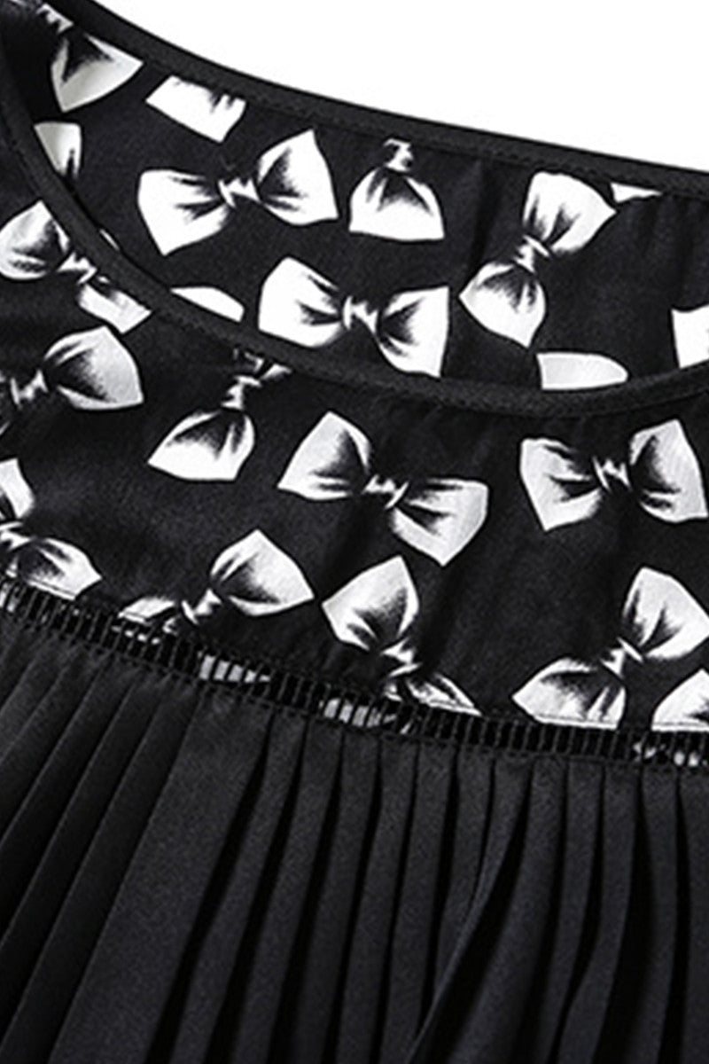 [30% OFF TILL 8 APR] Cute Bow Print Ruffle Pleat Shoulder Half Sleeve Little Back Casual Dress