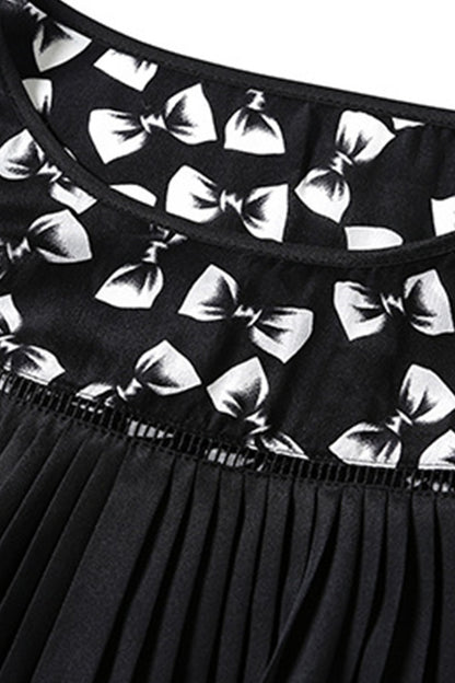 [30% OFF TILL 8 APR] Cute Bow Print Ruffle Pleat Shoulder Half Sleeve Little Back Casual Dress