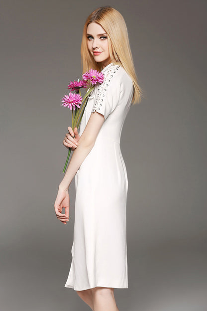 Women's Elegant Short White Dress Wear To Work A-line Dress