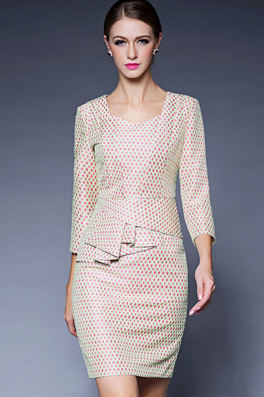 WOMEN'S WEAR TO WORK SLIM VINTAGE ROUND NECK 3/4 SLEEVE FORMAL SHORT DRESS