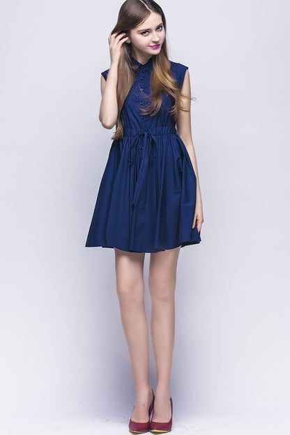 [30% OFF TILL 7 APR] Lapel Casual A-line Sleeveless Wear To Work Dress