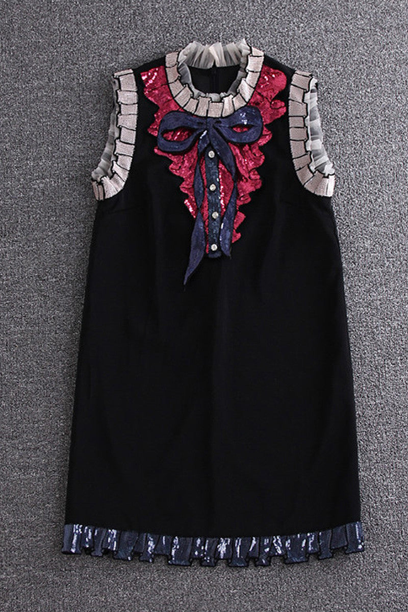 Sleeveless Beaded Loose Casual Short Dress