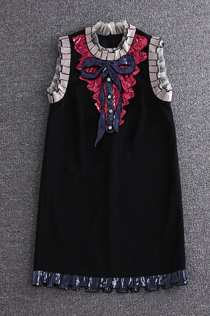 Sleeveless Beaded Loose Casual Short Dress