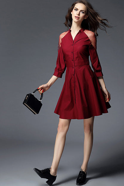 Lace-Inset Shoulder Short Cocktail Dress