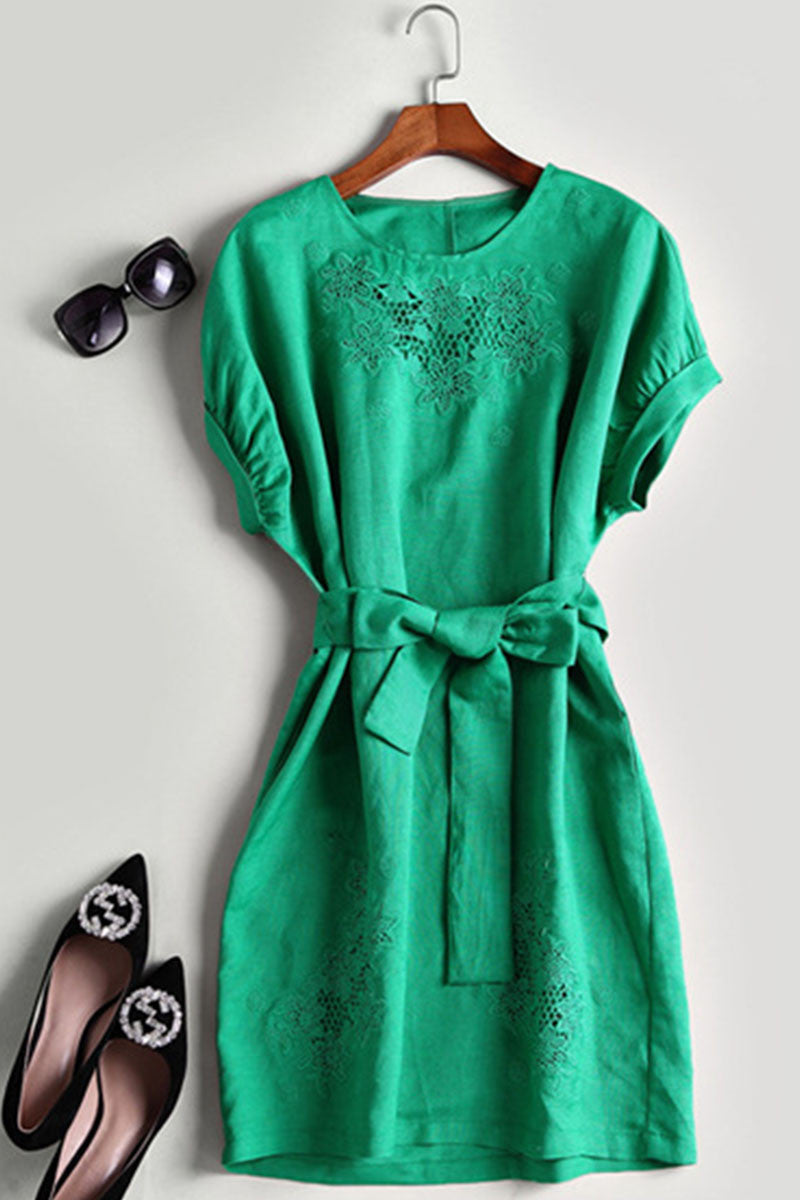 GRACE CASUAL ROUND NECK BATWING SLEEVE OL SHORT DRESS