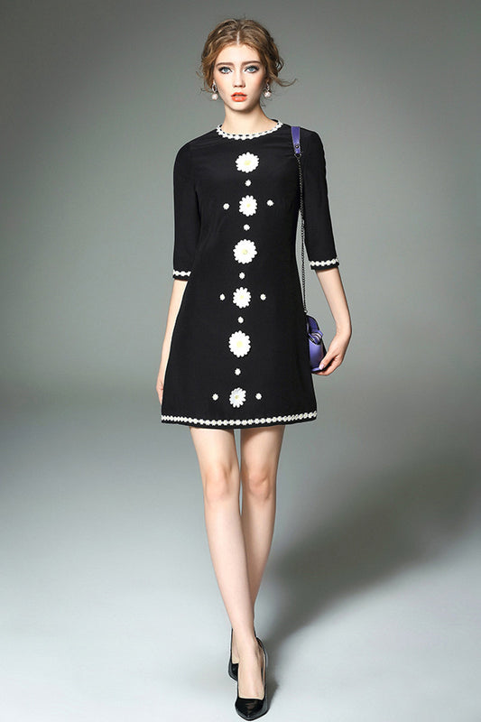 Sunflower Trim Decoration Short Dress