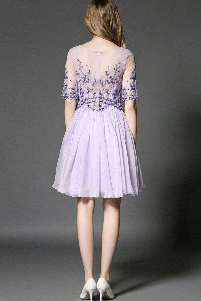 Rosette With Beaded Lace Bridesmaid Lace Dress