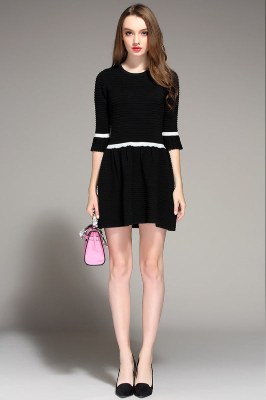 Women's Slim Black Elegant Dress Wear to Work Short Dress Half Sleeve