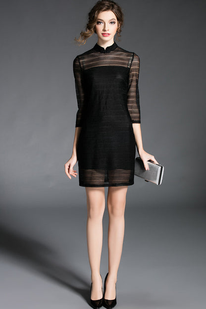 A-LINE STAND COLLAR LACE HALF SLEEVE GRACE PARTY DRESS