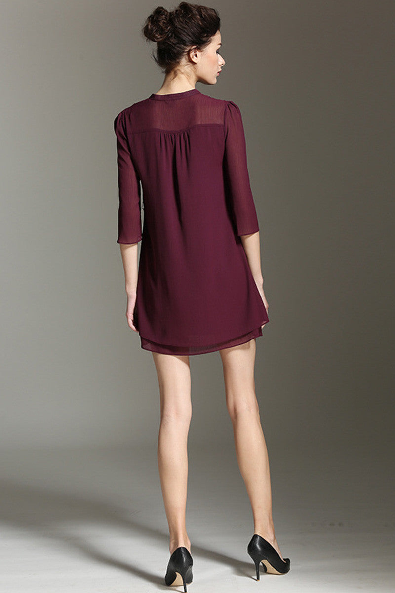Henry Neck Two Layer Chiffon Dress
