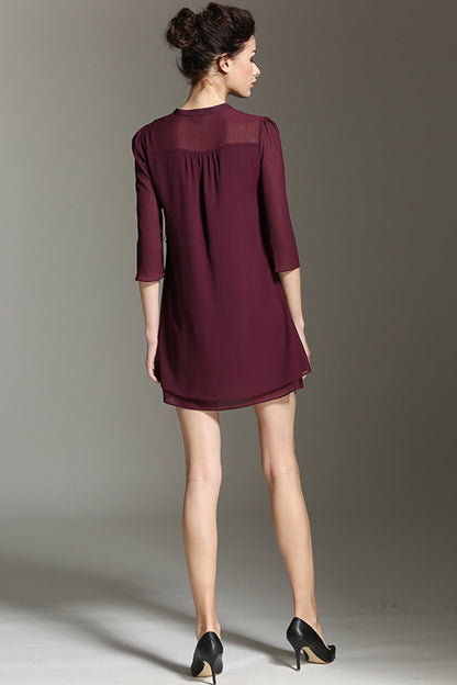 Henry Neck Two Layer Chiffon Dress